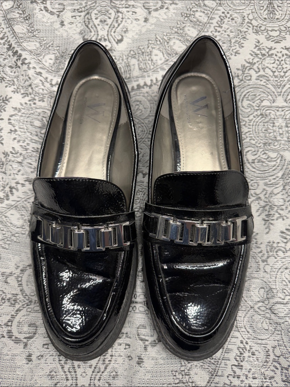 Black Worthington Patent Loafers with Silver Accent - 11